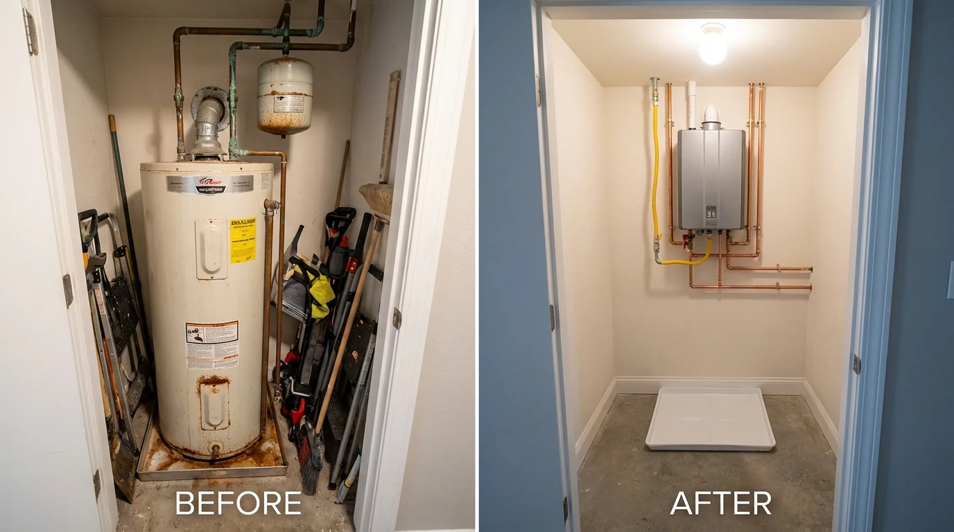 Tank water heater versus wall-mounted tankless unit comparison for Centralia, IL homeowners